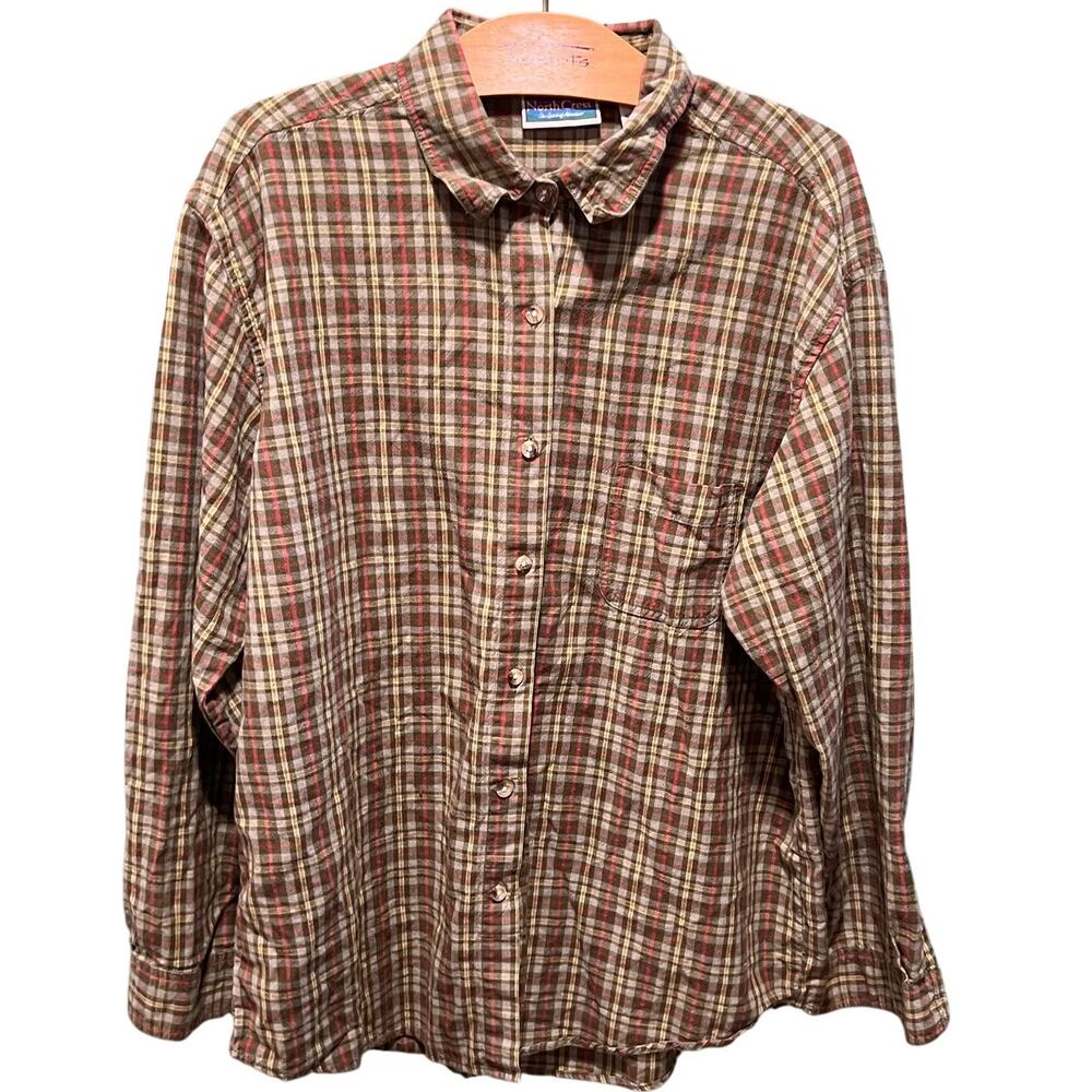 NorthCrest XL Vintage 90s Plaid Button Down Cotton Flannel Shirt